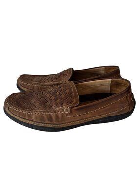 Johnston & Murphy Mens Brown Woven Leather Loafers Sheepskin Insoles Size 9.5M